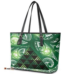 Matariki New Zealand Leather Tote Bag NZ Niho Taniwha Maori New Year Green Galaxy LT14