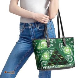 Matariki New Zealand Leather Tote Bag NZ Niho Taniwha Maori New Year Green Galaxy LT14