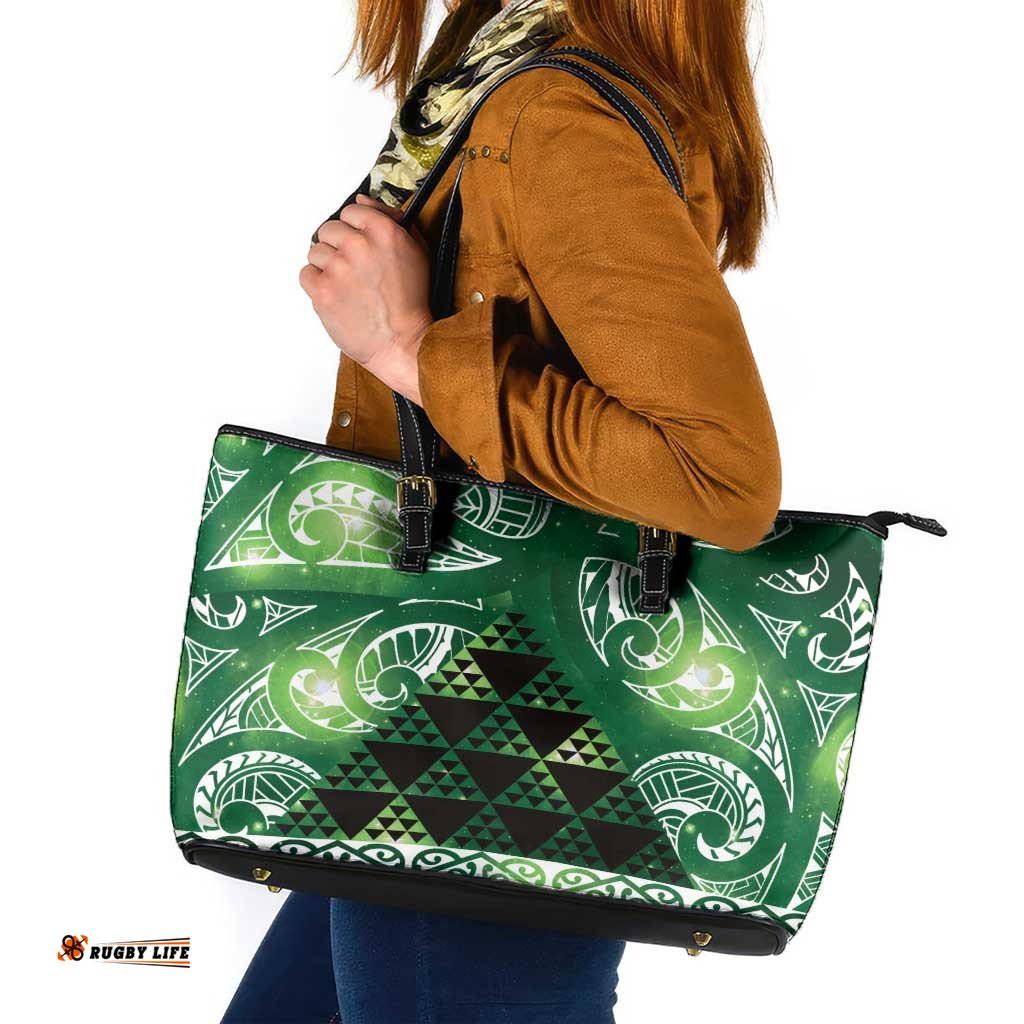 Matariki New Zealand Leather Tote Bag NZ Niho Taniwha Maori New Year Green Galaxy LT14