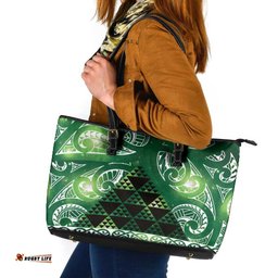 Matariki New Zealand Leather Tote Bag NZ Niho Taniwha Maori New Year Green Galaxy LT14