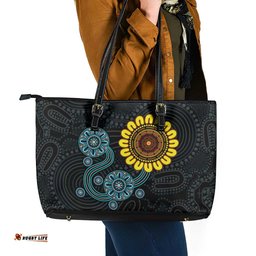NAIDOC 50 Years of Deadly Leather Tote Bag Sun Aboriginal Dot Art LT19