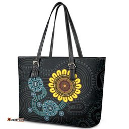 NAIDOC 50 Years of Deadly Leather Tote Bag Sun Aboriginal Dot Art LT19