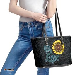 NAIDOC 50 Years of Deadly Leather Tote Bag Sun Aboriginal Dot Art LT19