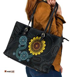 NAIDOC 50 Years of Deadly Leather Tote Bag Sun Aboriginal Dot Art LT19