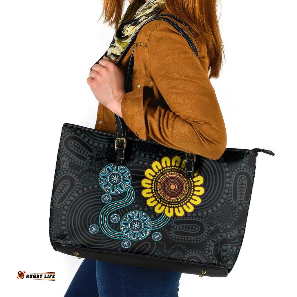 NAIDOC 50 Years of Deadly Leather Tote Bag Sun Aboriginal Dot Art LT19
