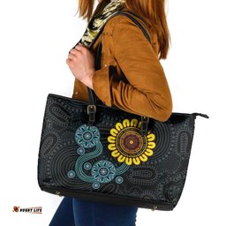 NAIDOC 50 Years of Deadly Leather Tote Bag Sun Aboriginal Dot Art LT19