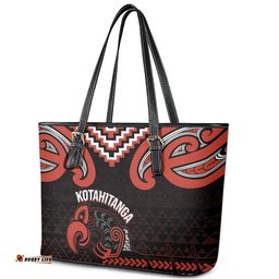 Maori Waitangi Leather Tote Bag Kotahitanga Poutama Mix Whakairo LT7