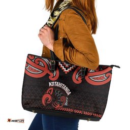 Maori Waitangi Leather Tote Bag Kotahitanga Poutama Mix Whakairo LT7