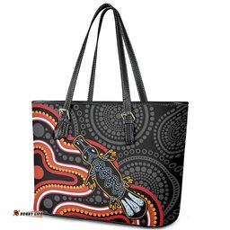 Indigenous Platypus Australia Leather Tote Bag Australian Aboriginal Art Proud LT14