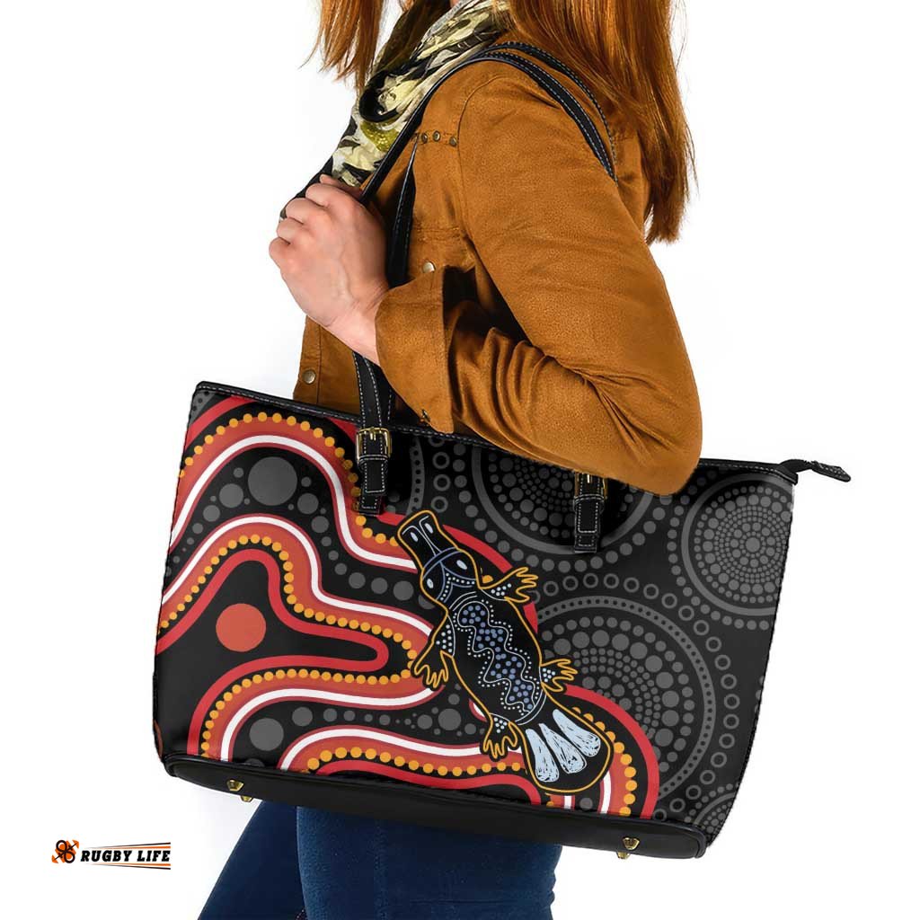 Indigenous Platypus Australia Leather Tote Bag Australian Aboriginal Art Proud LT14