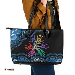 Autism Awareness Australia Indigenous Leather Tote Bag We All Have Different Abilities LT14