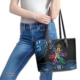 Autism Awareness Australia Indigenous Leather Tote Bag We All Have Different Abilities LT14