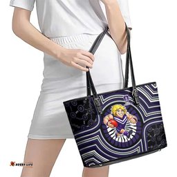 Fremantle Dockers Leather Tote Bag Indigenous Monochrome Dot Art Mascot Style TS04