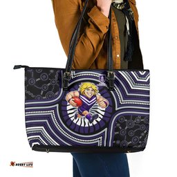Fremantle Dockers Leather Tote Bag Indigenous Monochrome Dot Art Mascot Style TS04