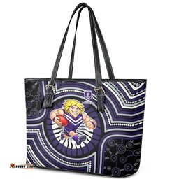 Fremantle Dockers Leather Tote Bag Indigenous Monochrome Dot Art Mascot Style TS04