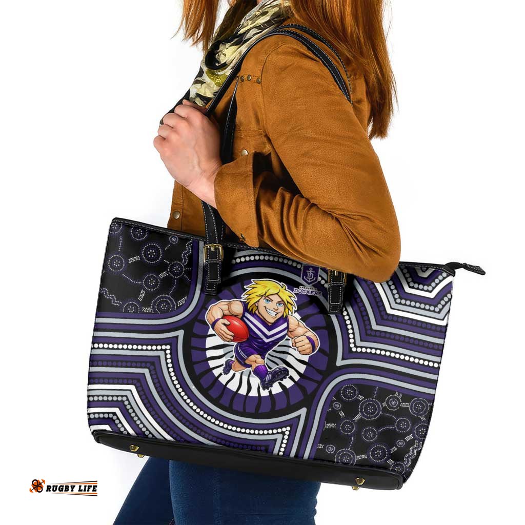 Fremantle Dockers Leather Tote Bag Indigenous Monochrome Dot Art Mascot Style TS04