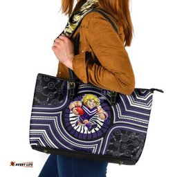 Fremantle Dockers Leather Tote Bag Indigenous Monochrome Dot Art Mascot Style TS04