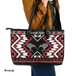 Personalised Taniko Motifs Aotearoa Leather Tote Bag Waitangi Kowhaiwhai Kiwi LT7