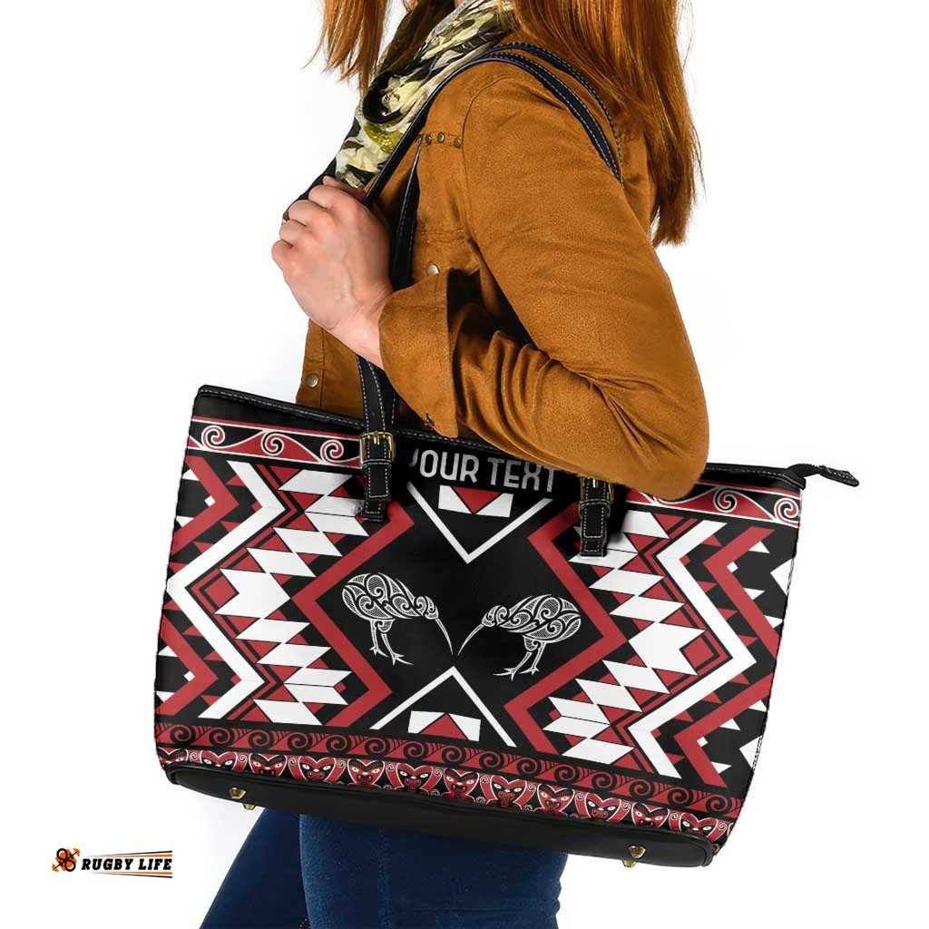 Personalised Taniko Motifs Aotearoa Leather Tote Bag Waitangi Kowhaiwhai Kiwi LT7