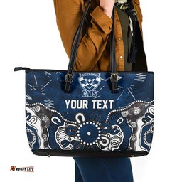 Personalized Geelong Cats Leather Tote Bag Aboriginal Dot Painting Graffiti Style TS04