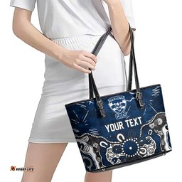 Personalized Geelong Cats Leather Tote Bag Aboriginal Dot Painting Graffiti Style TS04
