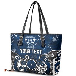 Personalized Geelong Cats Leather Tote Bag Aboriginal Dot Painting Graffiti Style TS04