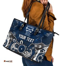 Personalized Geelong Cats Leather Tote Bag Aboriginal Dot Painting Graffiti Style TS04