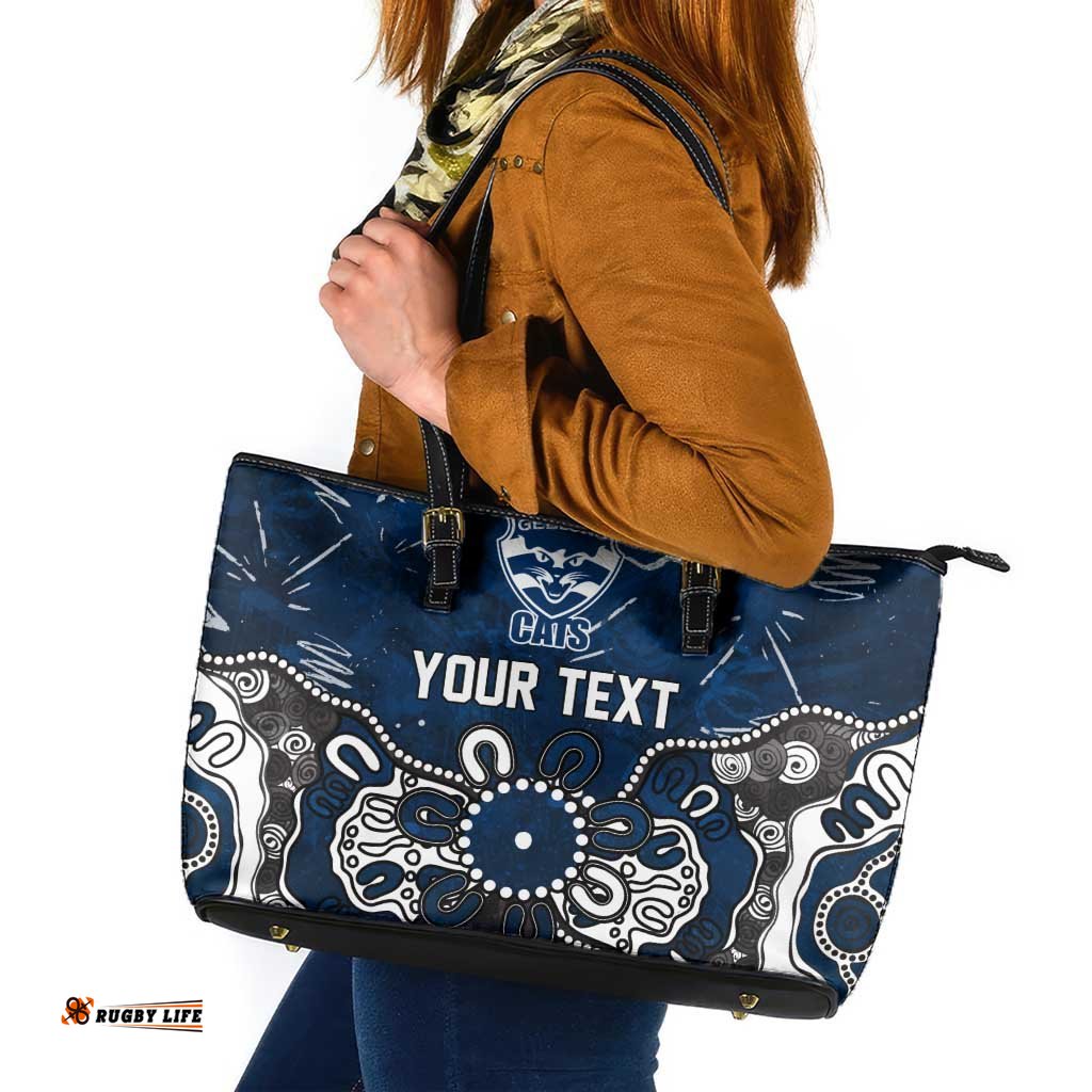 Personalized Geelong Cats Leather Tote Bag Aboriginal Dot Painting Graffiti Style TS04