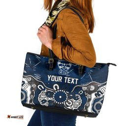 Personalized Geelong Cats Leather Tote Bag Aboriginal Dot Painting Graffiti Style TS04