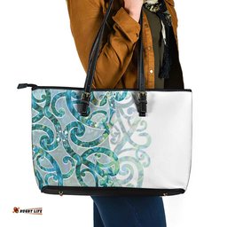 Paua Shell Maori Leather Tote Bag Koru Kowhaiwhai LT7