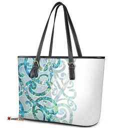 Paua Shell Maori Leather Tote Bag Koru Kowhaiwhai LT7