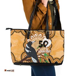 Personalised Australia Magpie NAIDOC Week 2026 Leather Tote Bag 50 Years of Deadly Aboriginal Art LT14