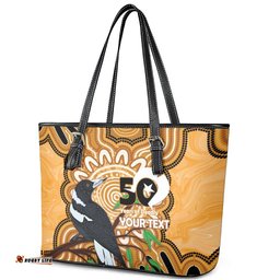Personalised Australia Magpie NAIDOC Week 2026 Leather Tote Bag 50 Years of Deadly Aboriginal Art LT14