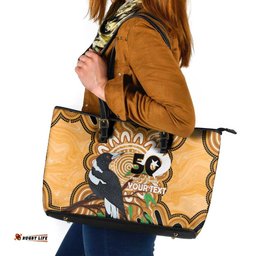 Personalised Australia Magpie NAIDOC Week 2026 Leather Tote Bag 50 Years of Deadly Aboriginal Art LT14