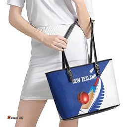 New Zealand Cricket Leather Tote Bag Kiwi Birds Haka Dance Blue Fern Sporty Style LT03
