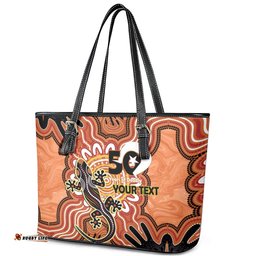 Personalised Australia Lizard NAIDOC Week 2026 Leather Tote Bag 50 Years of Deadly Aboriginal Art LT14