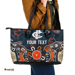 Personalized Carlton Blues Leather Tote Bag Aboriginal Dot Painting Graffiti Style TS04