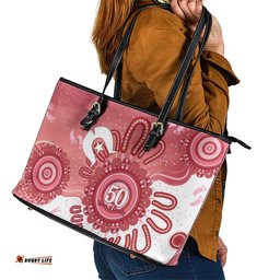 NAIDOC Week 2026 Leather Tote Bag 50 Years Deadly Dhari Pink Aboriginal Art LT14