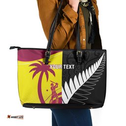 New Zealand and West Indies Cricket Custom Leather Tote Bag Black Cap Windies Together LT14