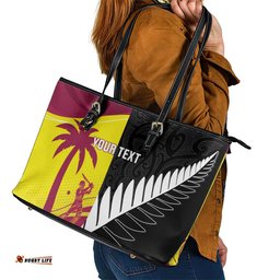 New Zealand and West Indies Cricket Custom Leather Tote Bag Black Cap Windies Together LT14
