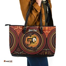 NAIDOC Week 2026 Personalised Leather Tote Bag 50 Years of Deadly Lizard Kangaroo Aboriginal Art LT14