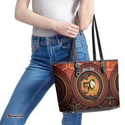 NAIDOC Week 2026 Personalised Leather Tote Bag 50 Years of Deadly Lizard Kangaroo Aboriginal Art LT14