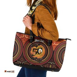 NAIDOC Week 2026 Personalised Leather Tote Bag 50 Years of Deadly Lizard Kangaroo Aboriginal Art LT14