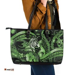 Maori Romantic Valentine Leather Tote Bag The Hongi Kiss Green Galaxy DT05
