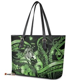 Maori Romantic Valentine Leather Tote Bag The Hongi Kiss Green Galaxy DT05