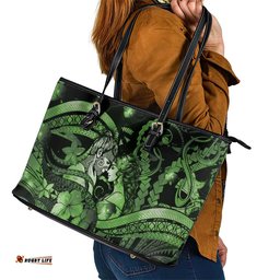 Maori Romantic Valentine Leather Tote Bag The Hongi Kiss Green Galaxy DT05