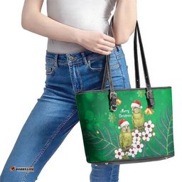 New Zealand Kakapo Christmas Leather Tote Bag Owl Parrot Santa Sliver Fern Manuka - Green LT14