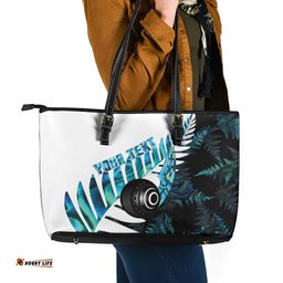 New Zealand Lawn Bowls Custom Leather Tote Bag Aotearoa Silver Fern Paua Shell LT14