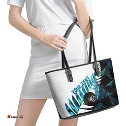 New Zealand Lawn Bowls Custom Leather Tote Bag Aotearoa Silver Fern Paua Shell LT14