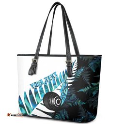 New Zealand Lawn Bowls Custom Leather Tote Bag Aotearoa Silver Fern Paua Shell LT14